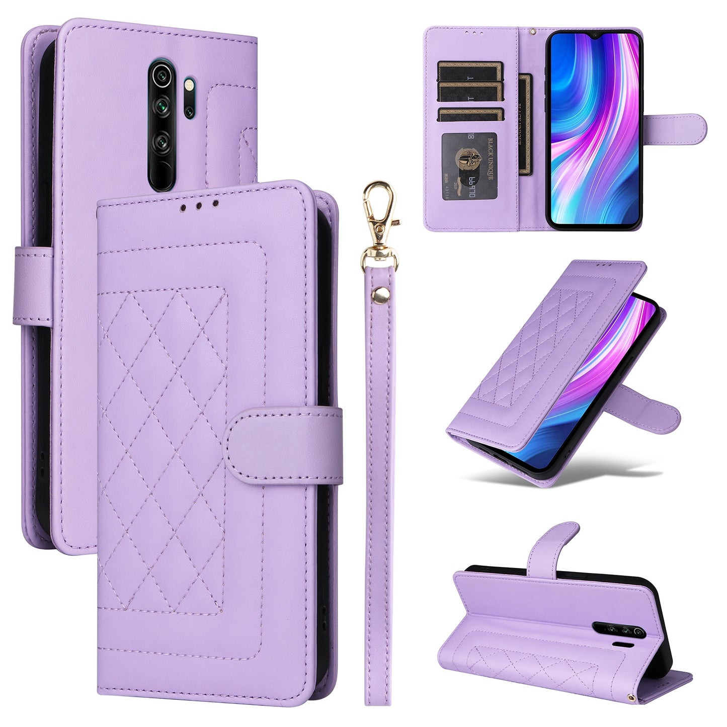 Xiaomi Redmi Note 8 Pro Diamond Lattice Leather Flip Phone Case - Durable and Convenient Holder with Precision Cutouts