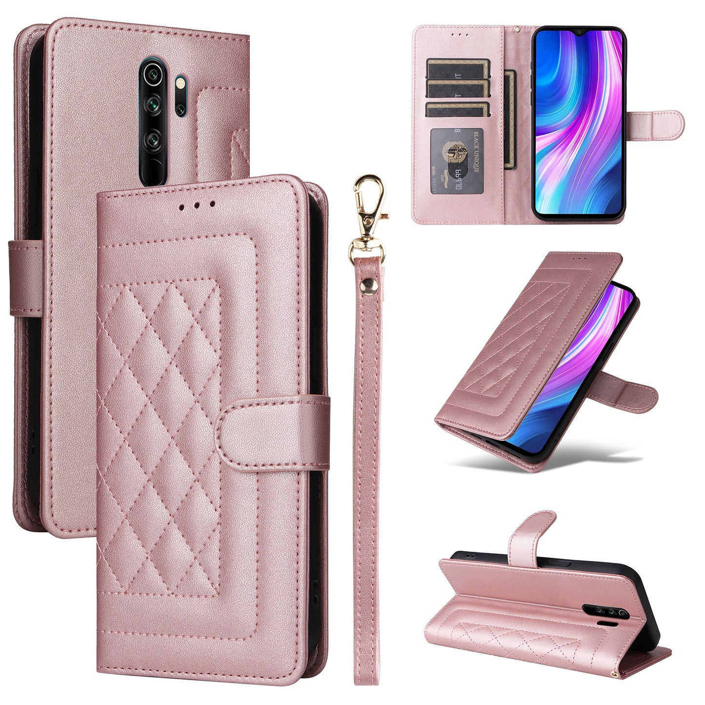 Xiaomi Redmi Note 8 Pro Diamond Lattice Leather Flip Phone Case - Durable and Convenient Holder with Precision Cutouts
