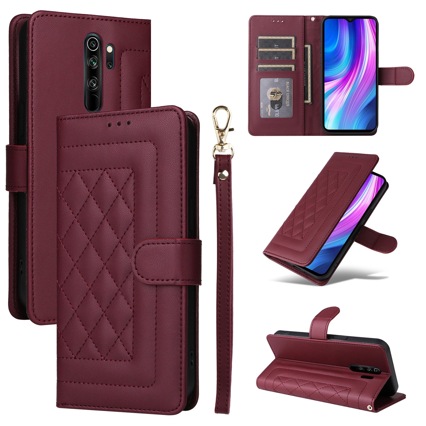 Xiaomi Redmi Note 8 Pro Diamond Lattice Leather Flip Phone Case - Durable and Convenient Holder with Precision Cutouts