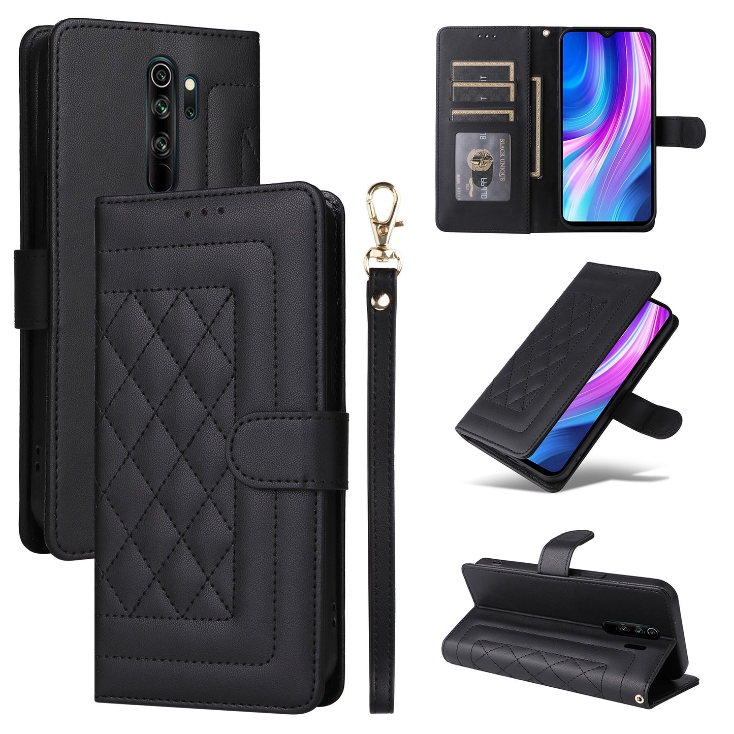 Xiaomi Redmi Note 8 Pro Diamond Lattice Leather Flip Phone Case - Durable and Convenient Holder with Precision Cutouts