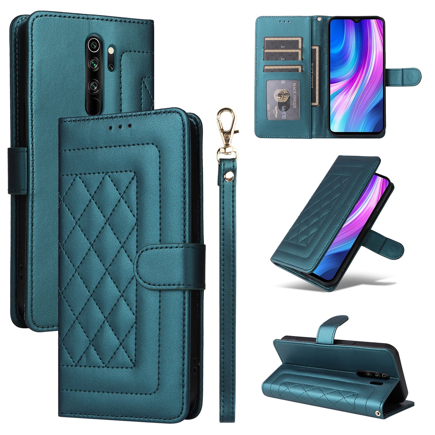 Xiaomi Redmi Note 8 Pro Diamond Lattice Leather Flip Phone Case - Durable and Convenient Holder with Precision Cutouts