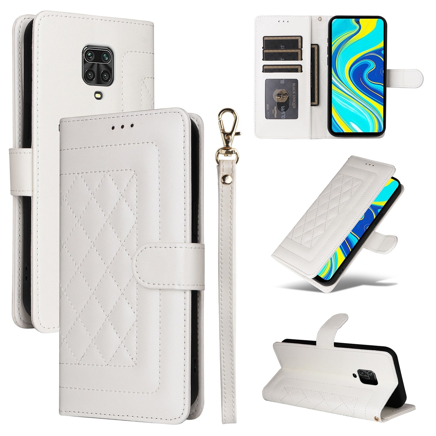 Xiaomi Redmi Note 9s Diamond Lattice Leather Flip Phone Case - Durable and Convenient Holder with Precision Cutouts