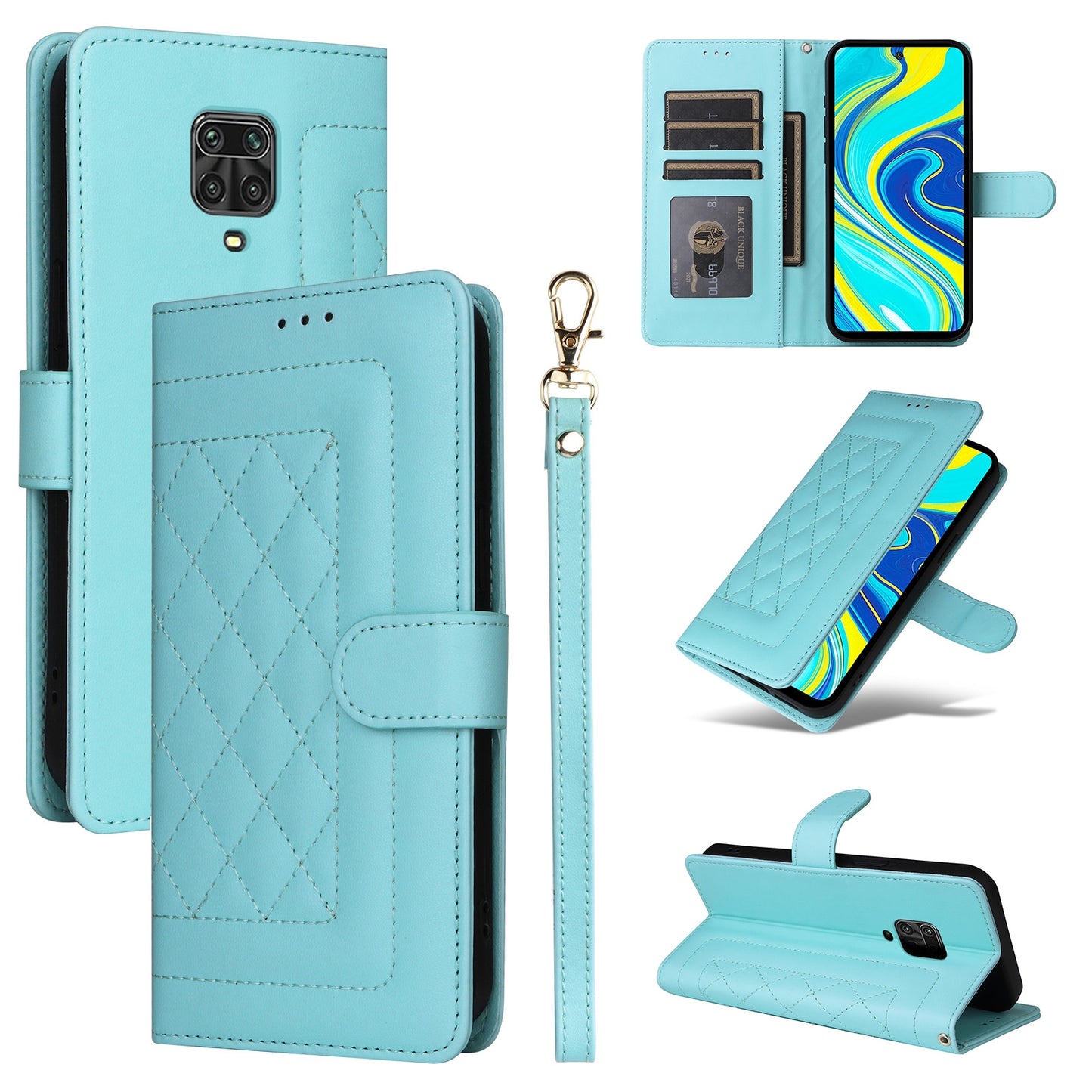 Xiaomi Redmi Note 9s Diamond Lattice Leather Flip Phone Case - Durable and Convenient Holder with Precision Cutouts