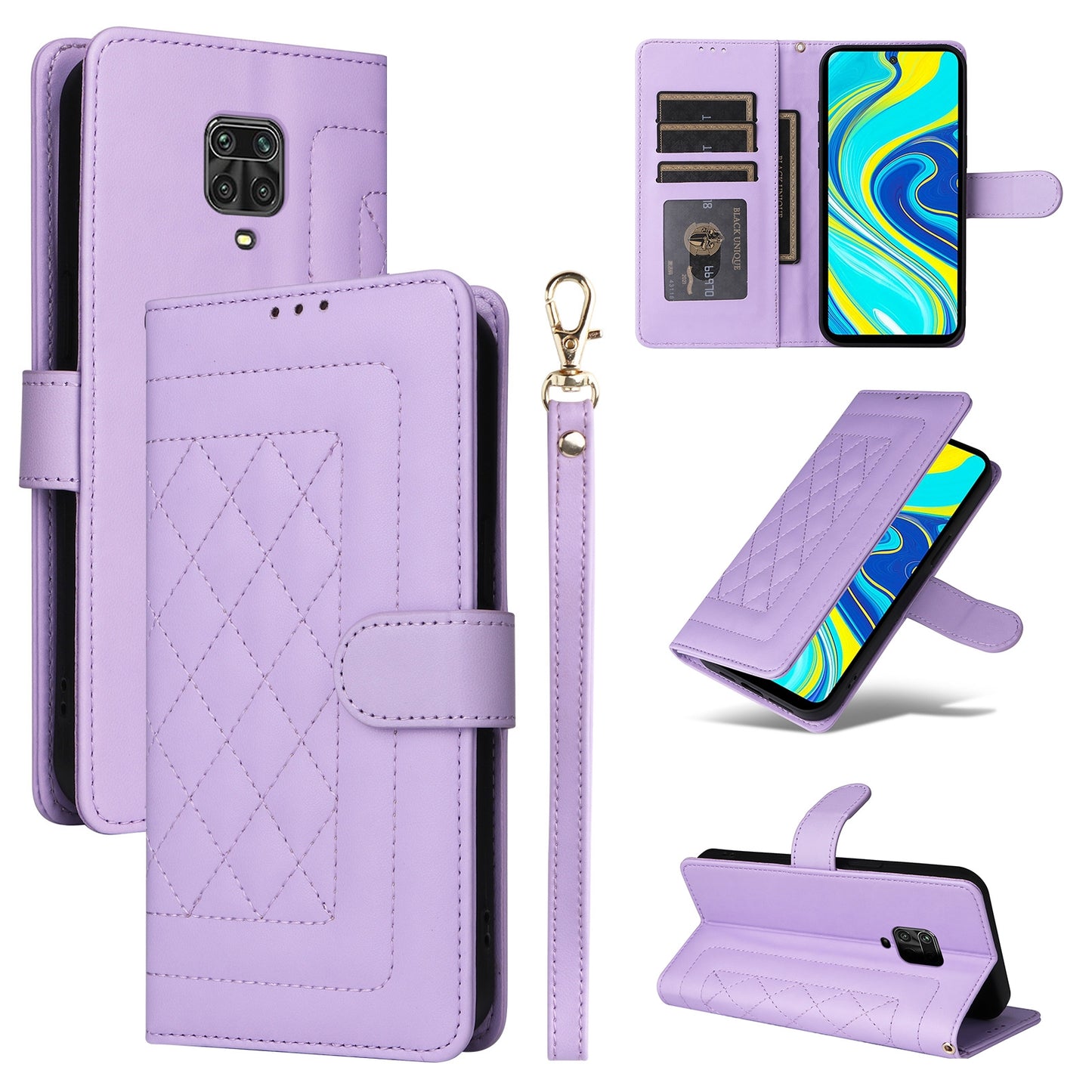 Xiaomi Redmi Note 9s Diamond Lattice Leather Flip Phone Case - Durable and Convenient Holder with Precision Cutouts