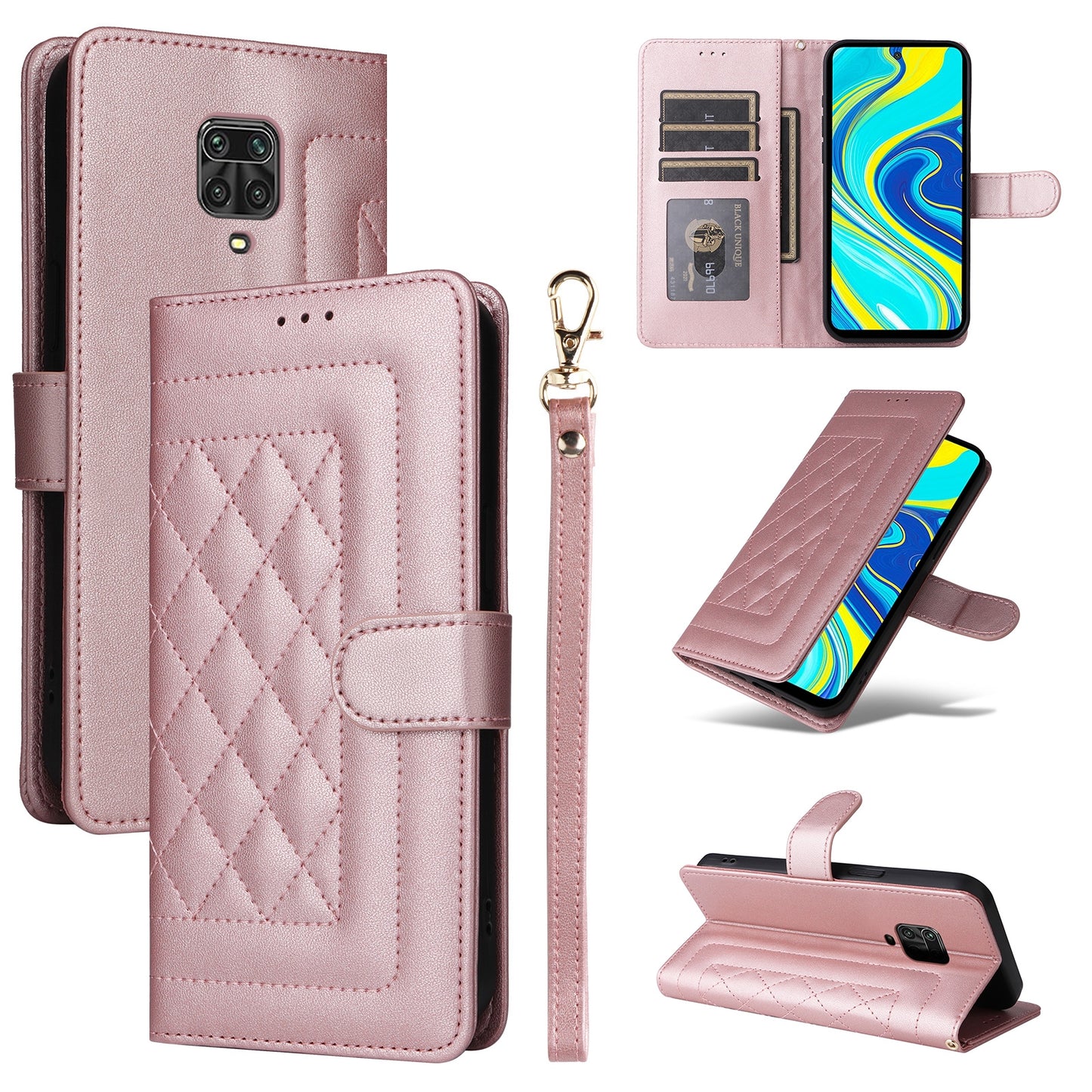 Xiaomi Redmi Note 9s Diamond Lattice Leather Flip Phone Case - Durable and Convenient Holder with Precision Cutouts