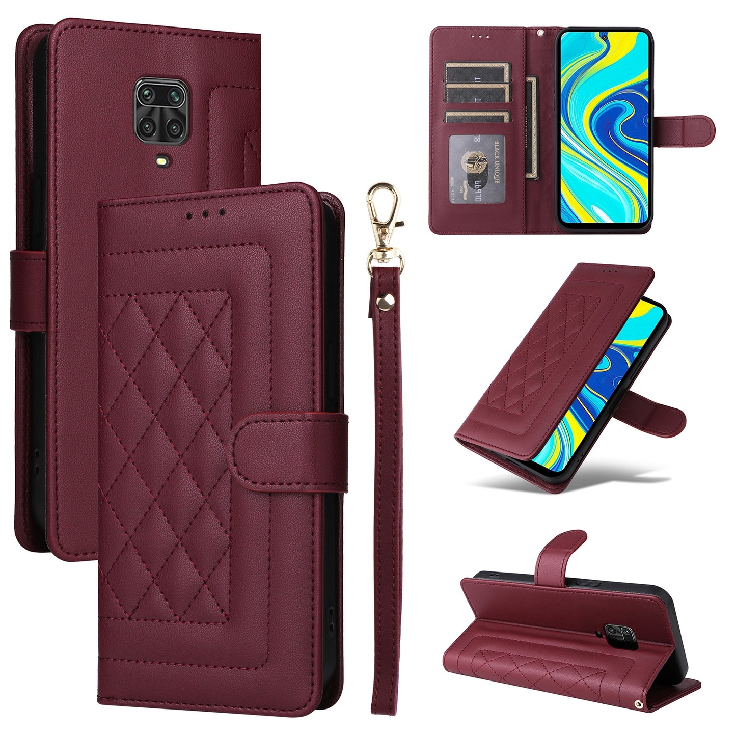 Xiaomi Redmi Note 9s Diamond Lattice Leather Flip Phone Case - Durable and Convenient Holder with Precision Cutouts