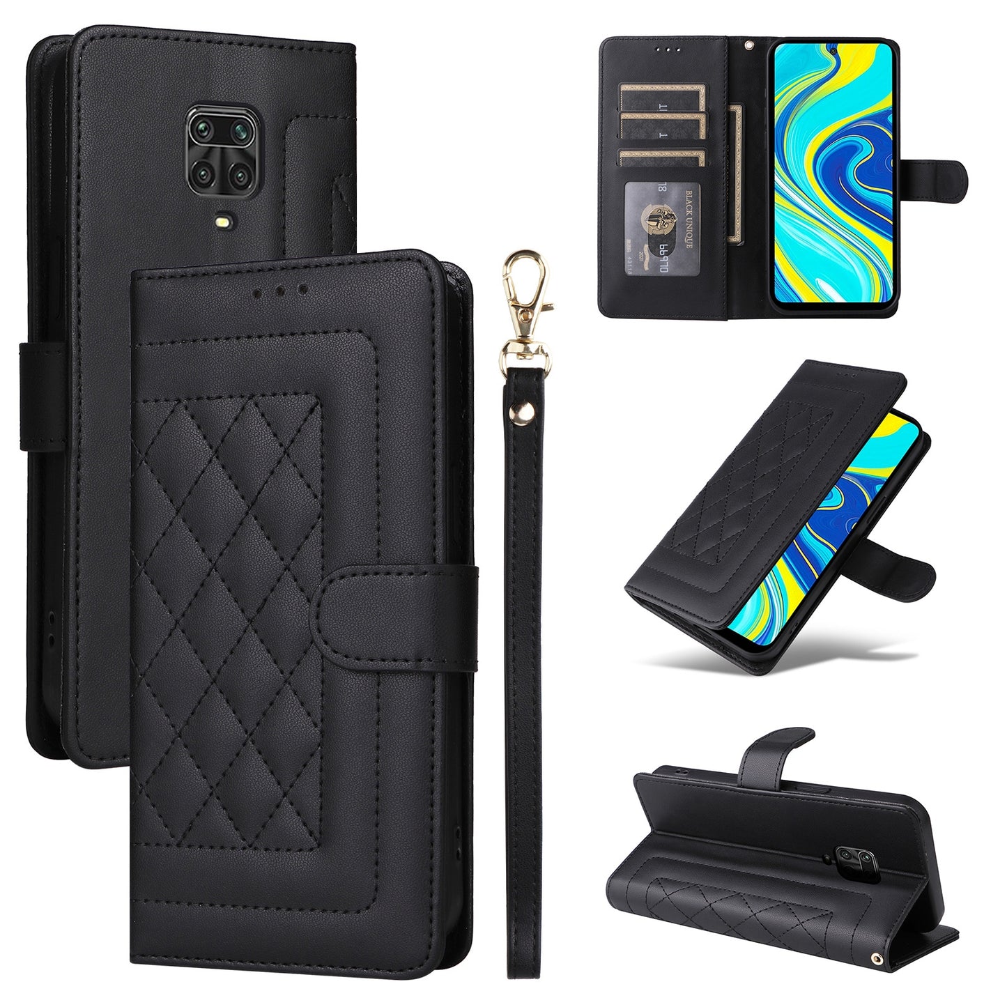 Xiaomi Redmi Note 9s Diamond Lattice Leather Flip Phone Case - Durable and Convenient Holder with Precision Cutouts
