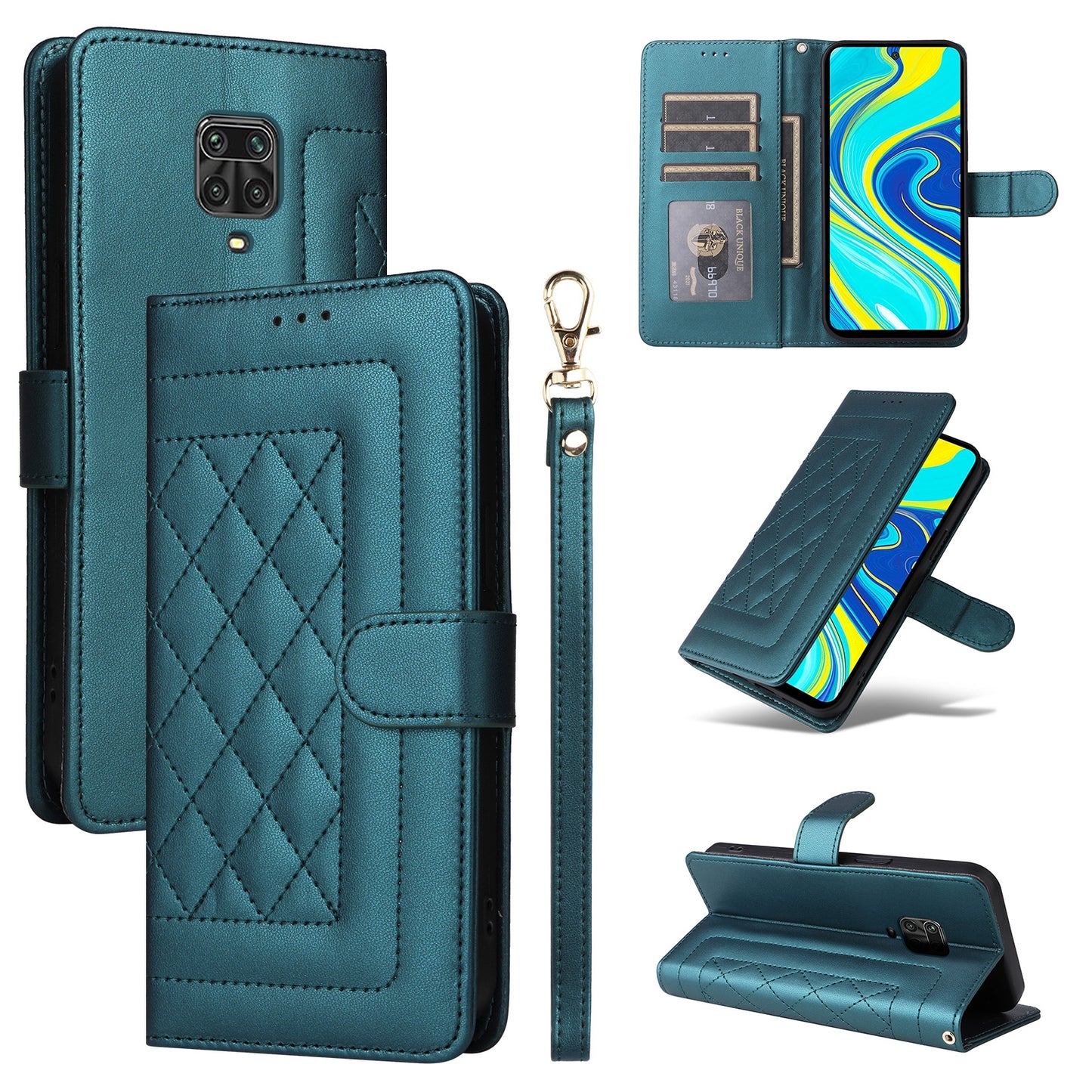 Xiaomi Redmi Note 9s Diamond Lattice Leather Flip Phone Case - Durable and Convenient Holder with Precision Cutouts