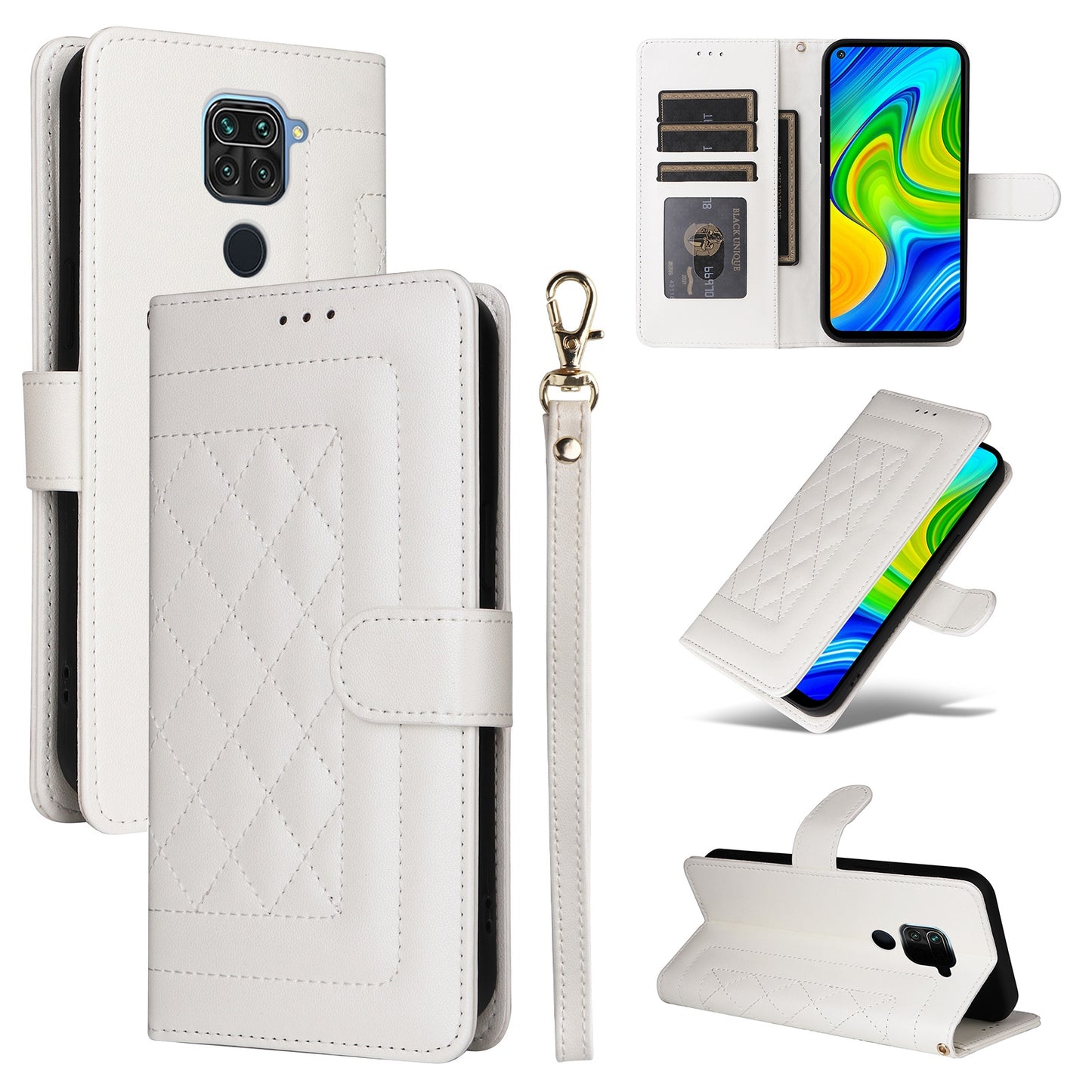 Xiaomi Redmi Note 9 Diamond Lattice Leather Flip Phone Case - Durable and Convenient Holder with Precision Cutouts