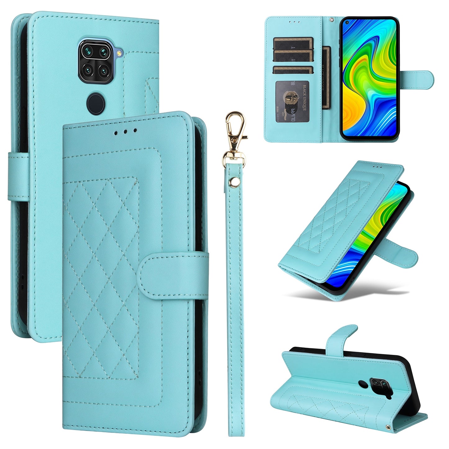 Xiaomi Redmi Note 9 Diamond Lattice Leather Flip Phone Case - Durable and Convenient Holder with Precision Cutouts