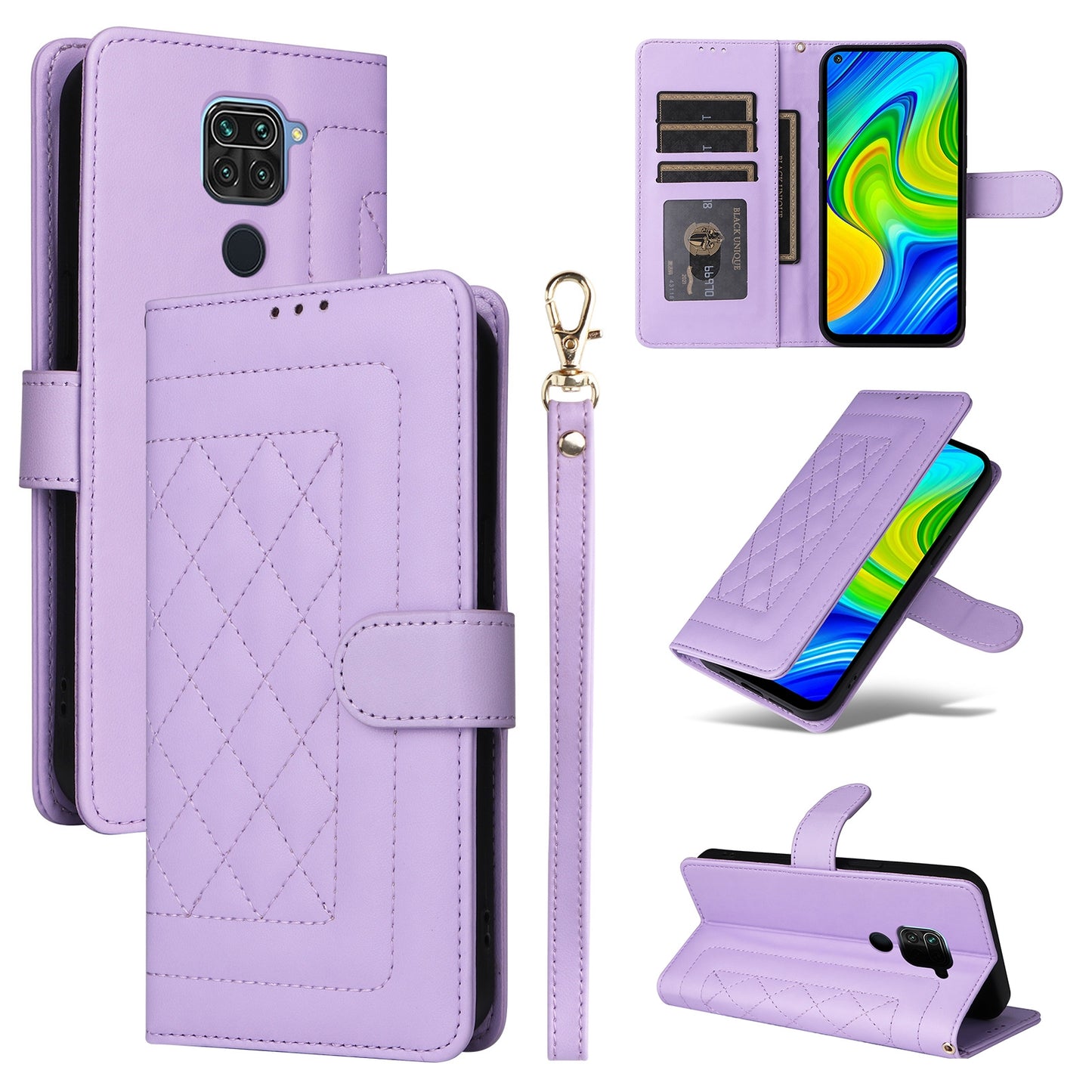 Xiaomi Redmi Note 9 Diamond Lattice Leather Flip Phone Case - Durable and Convenient Holder with Precision Cutouts
