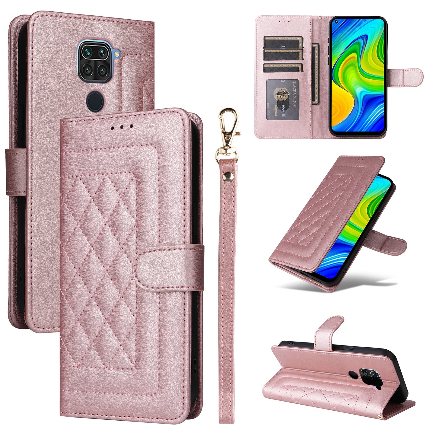 Xiaomi Redmi Note 9 Diamond Lattice Leather Flip Phone Case - Durable and Convenient Holder with Precision Cutouts