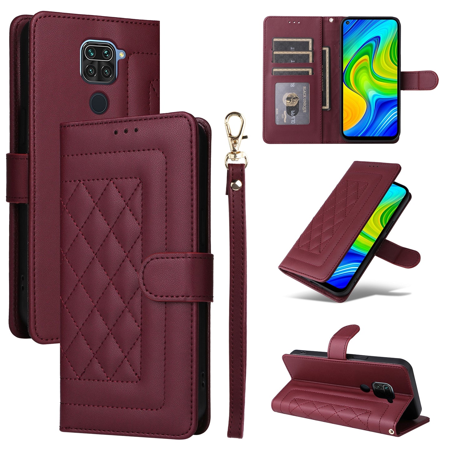 Xiaomi Redmi Note 9 Diamond Lattice Leather Flip Phone Case - Durable and Convenient Holder with Precision Cutouts