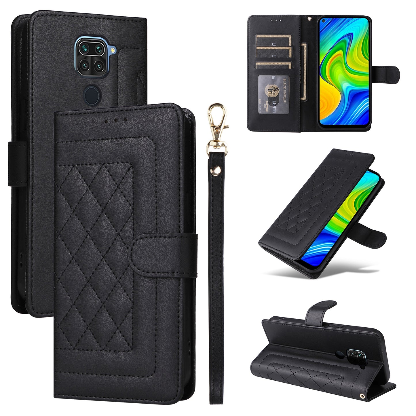 Xiaomi Redmi Note 9 Diamond Lattice Leather Flip Phone Case - Durable and Convenient Holder with Precision Cutouts