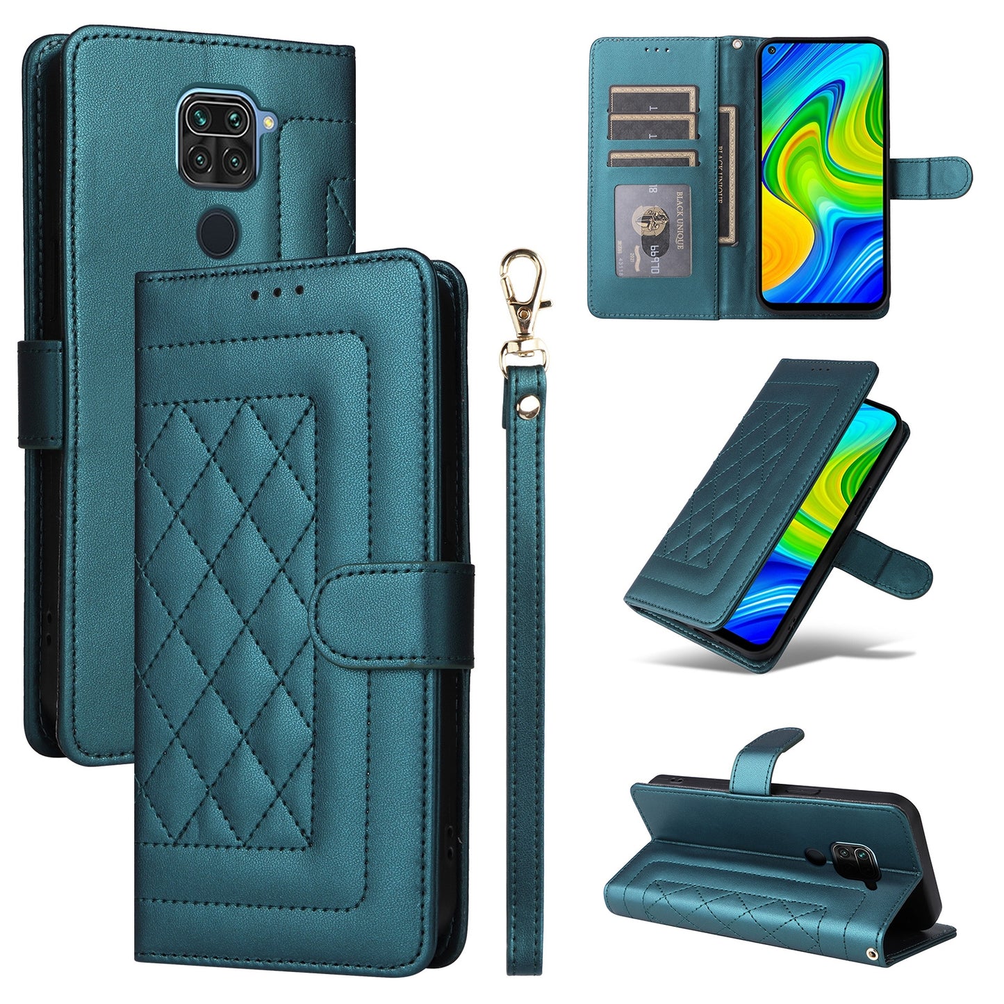 Xiaomi Redmi Note 9 Diamond Lattice Leather Flip Phone Case - Durable and Convenient Holder with Precision Cutouts