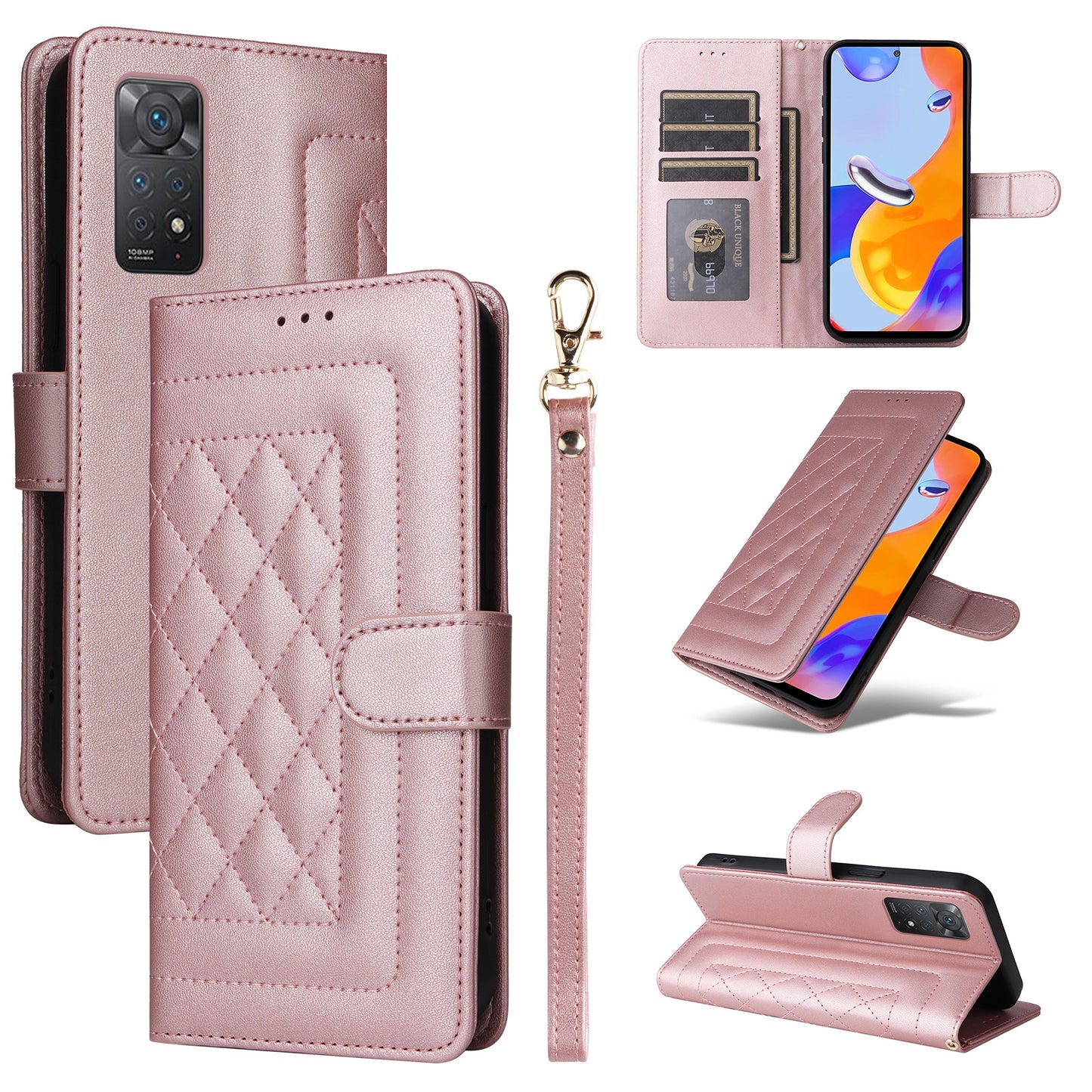 Xiaomi Redmi Note 11 Pro Global Diamond Lattice Leather Flip Phone Case - Durable and Convenient Holder with Precision Cutouts