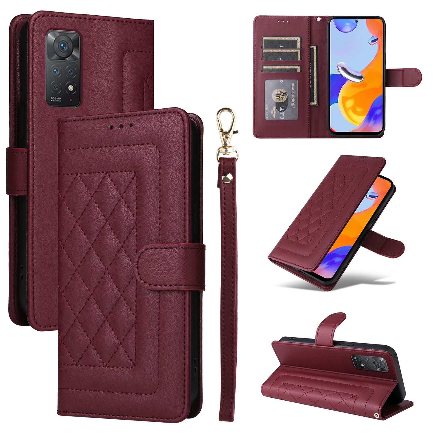 Xiaomi Redmi Note 11 Pro Global Diamond Lattice Leather Flip Phone Case - Durable and Convenient Holder with Precision Cutouts