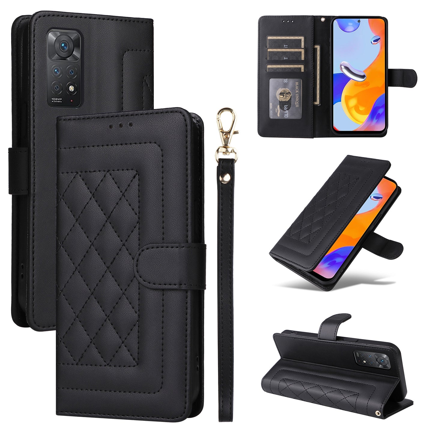 Xiaomi Redmi Note 11 Pro Global Diamond Lattice Leather Flip Phone Case - Durable and Convenient Holder with Precision Cutouts