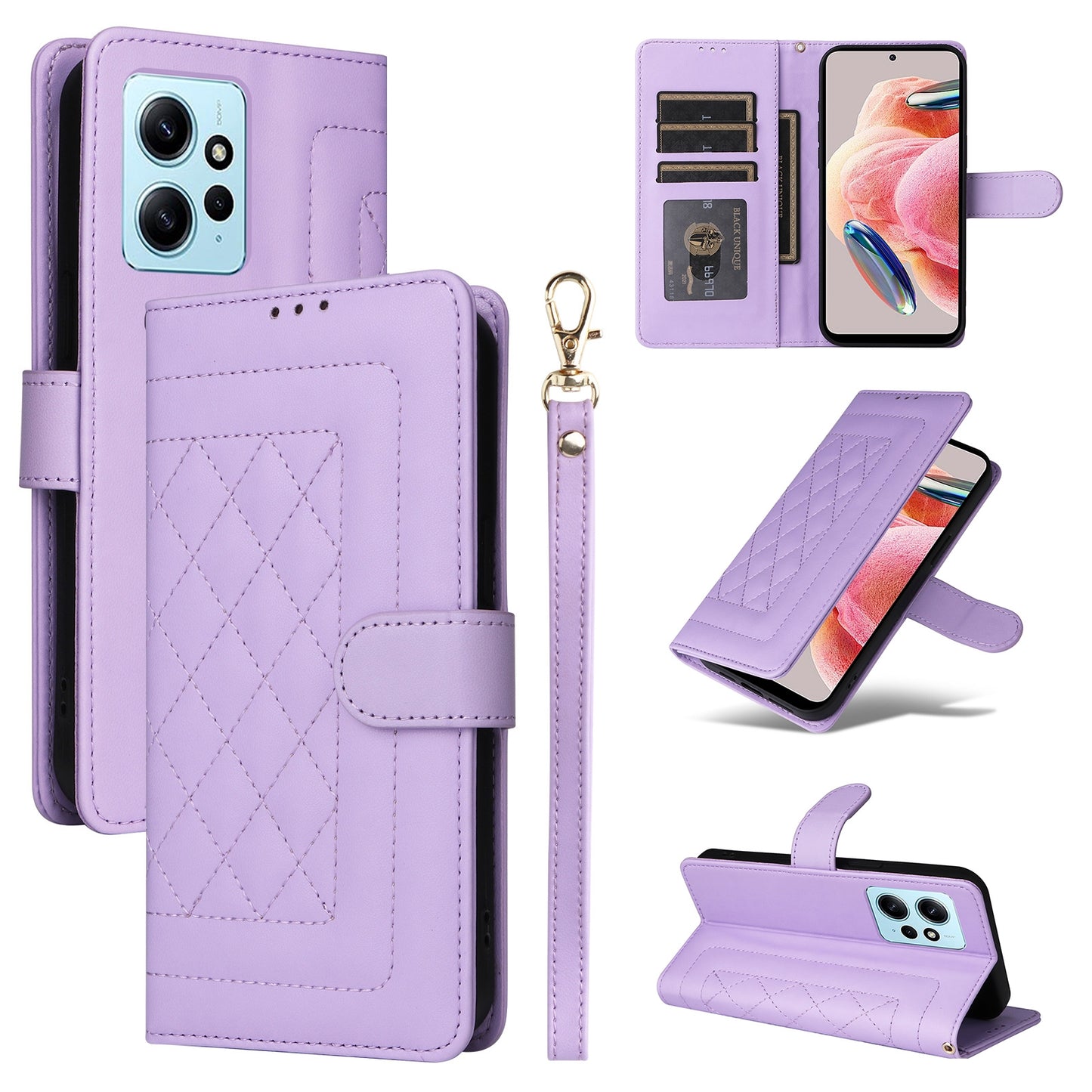Xiaomi Redmi Note 12 4G Diamond Lattice Leather Flip Phone Case - Durable and Convenient Holder with Precision Cutouts