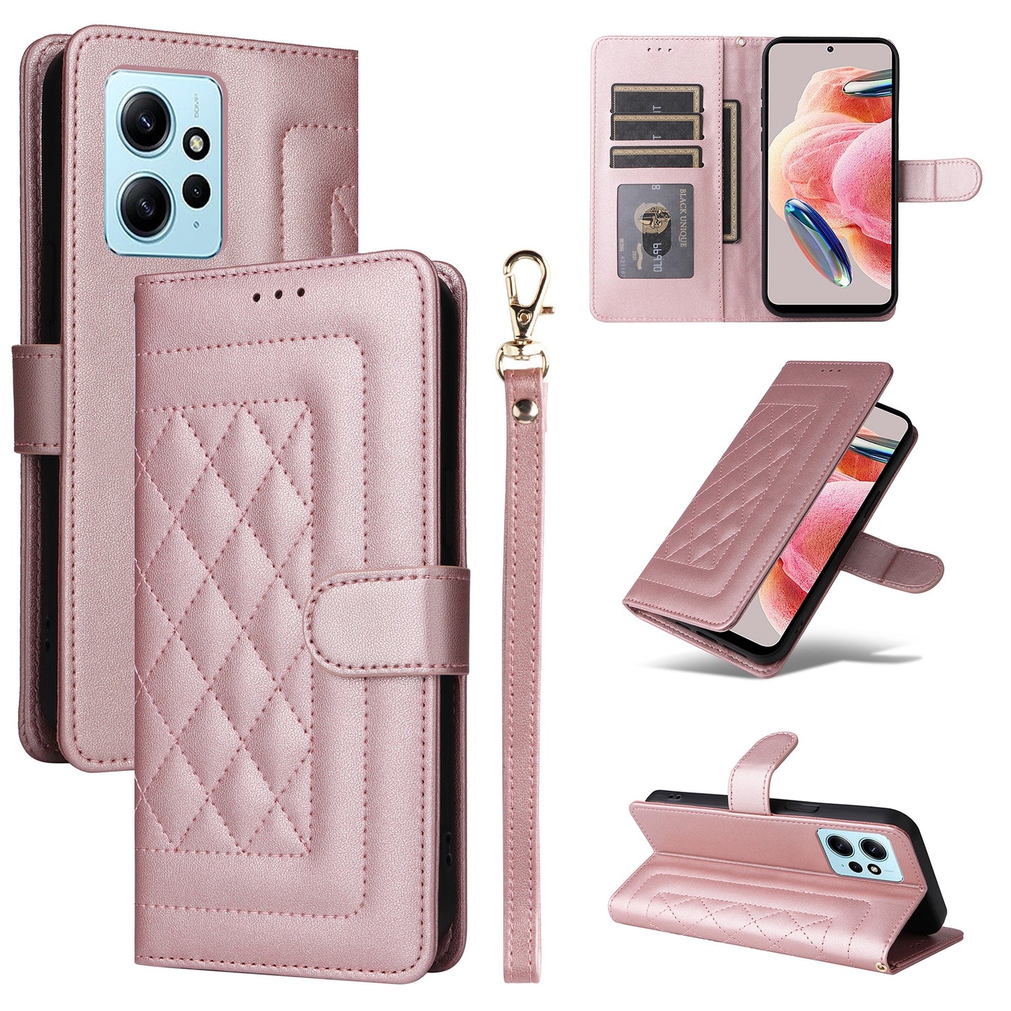Xiaomi Redmi Note 12 4G Diamond Lattice Leather Flip Phone Case - Durable and Convenient Holder with Precision Cutouts