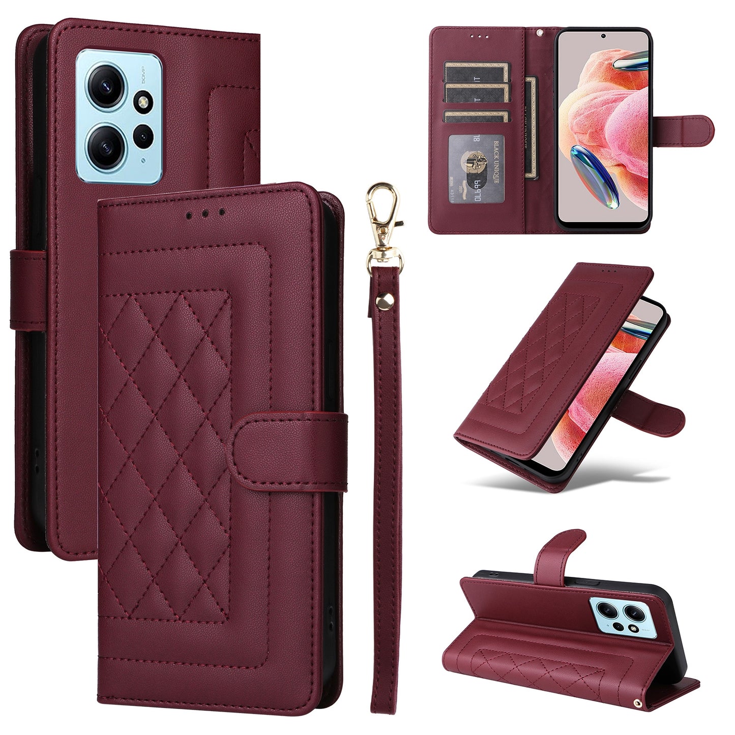 Xiaomi Redmi Note 12 4G Diamond Lattice Leather Flip Phone Case - Durable and Convenient Holder with Precision Cutouts