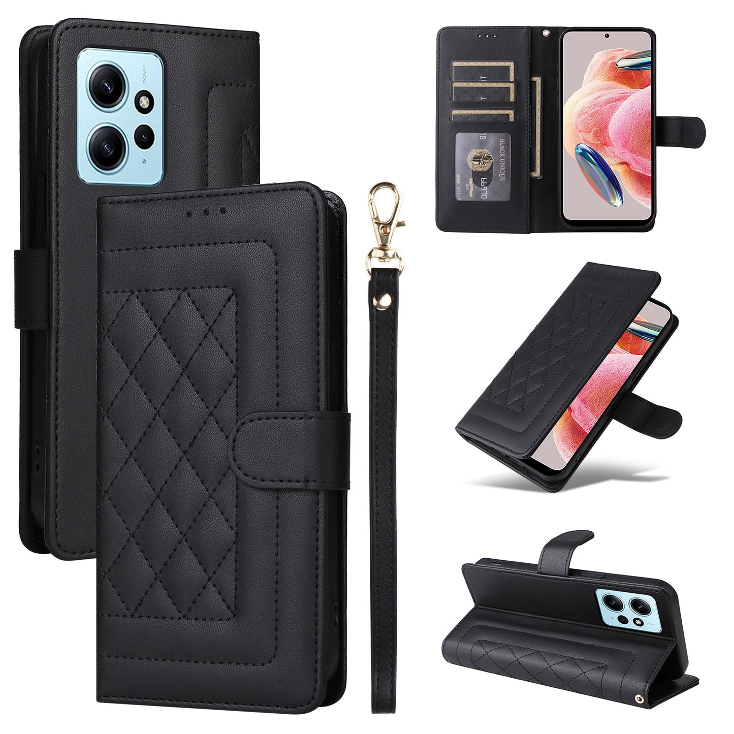 Xiaomi Redmi Note 12 4G Diamond Lattice Leather Flip Phone Case - Durable and Convenient Holder with Precision Cutouts