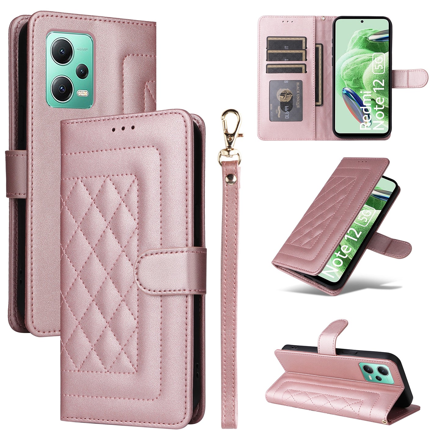 Xiaomi Redmi Note 12 5G / Poco X5 Diamond Lattice Leather Flip Phone Case - Durable and Convenient Holder with Precision Cutouts