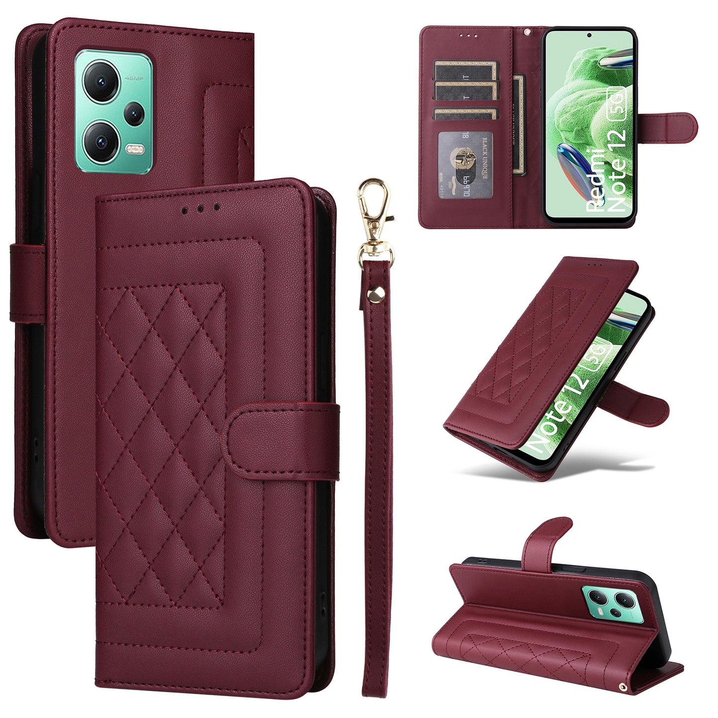Xiaomi Redmi Note 12 5G / Poco X5 Diamond Lattice Leather Flip Phone Case - Durable and Convenient Holder with Precision Cutouts
