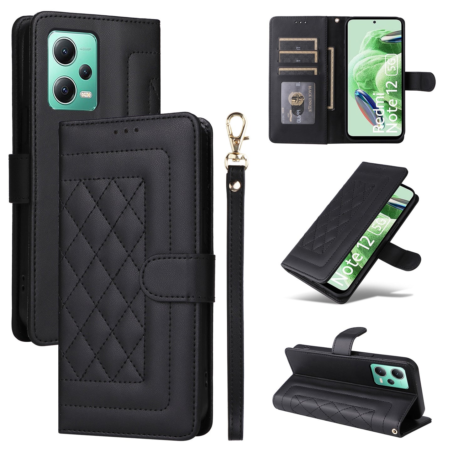 Xiaomi Redmi Note 12 5G / Poco X5 Diamond Lattice Leather Flip Phone Case - Durable and Convenient Holder with Precision Cutouts