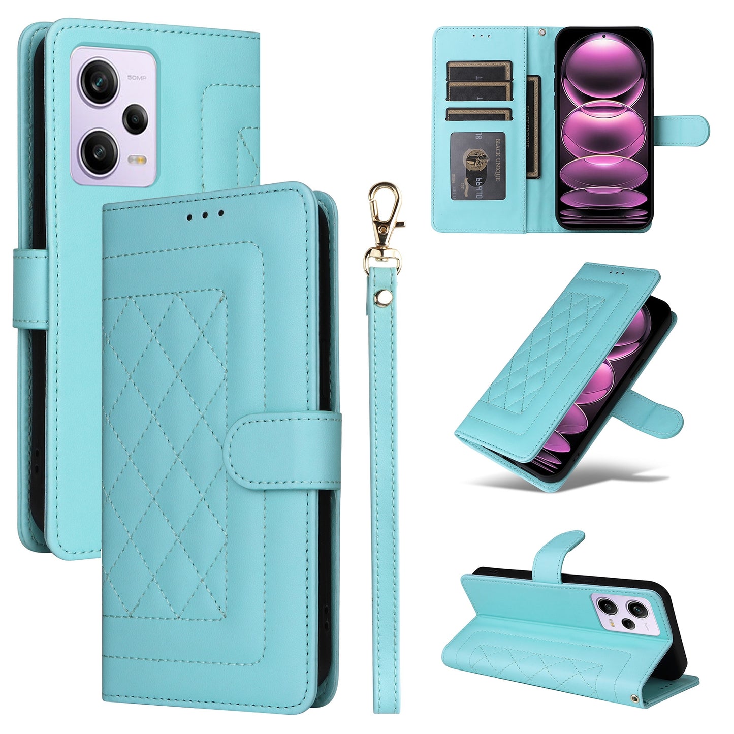 Xiaomi Redmi Note 12 Pro 5G Diamond Lattice Leather Flip Phone Case - Durable and Convenient Holder with Precision Cutouts