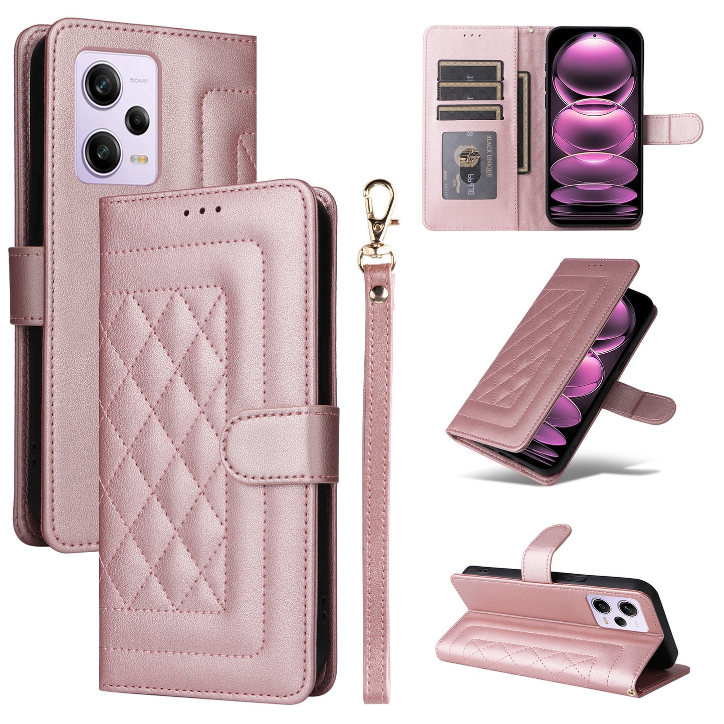 Xiaomi Redmi Note 12 Pro 5G Diamond Lattice Leather Flip Phone Case - Durable and Convenient Holder with Precision Cutouts