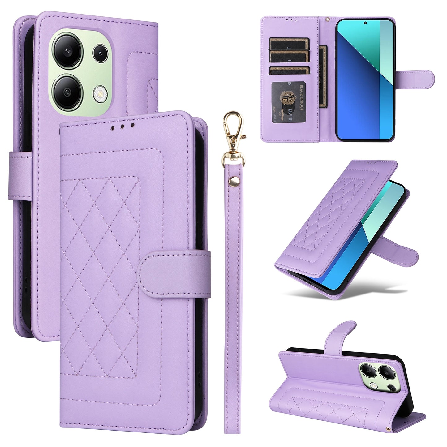Xiaomi Redmi Note 13 4G Diamond Lattice Leather Flip Phone Case - Durable and Convenient Holder with Precision Cutouts