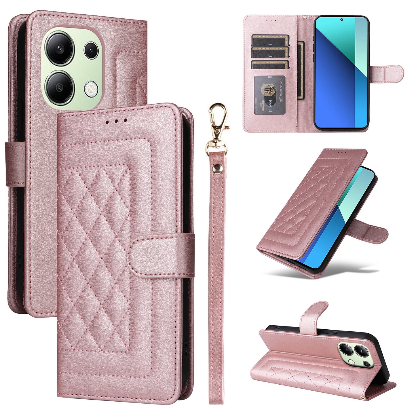 Xiaomi Redmi Note 13 4G Diamond Lattice Leather Flip Phone Case - Durable and Convenient Holder with Precision Cutouts