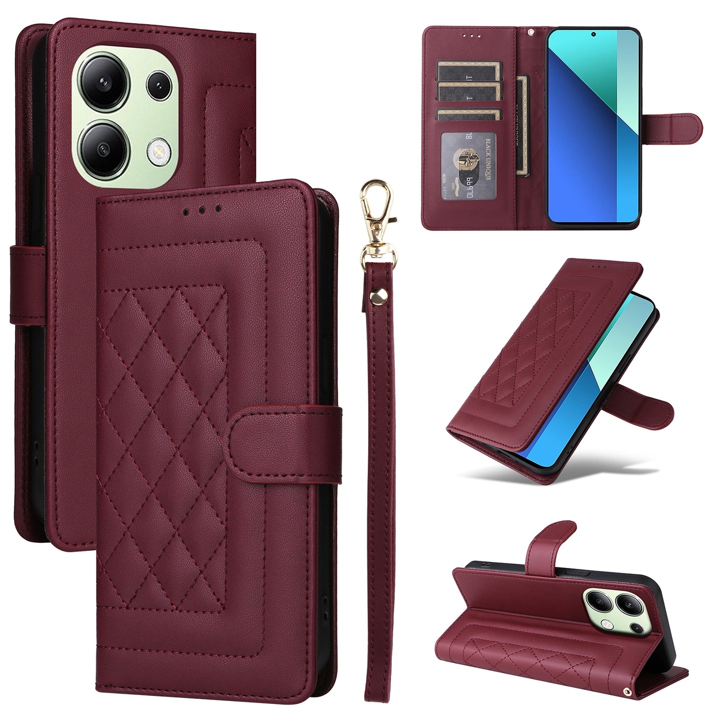 Xiaomi Redmi Note 13 4G Diamond Lattice Leather Flip Phone Case - Durable and Convenient Holder with Precision Cutouts