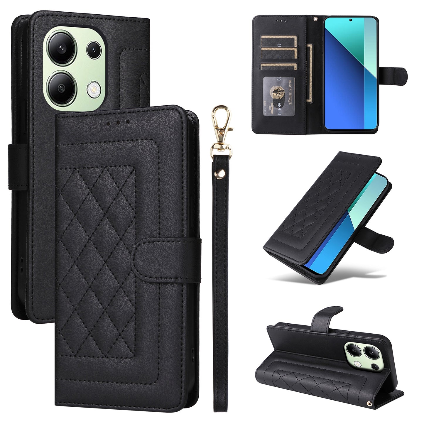 Xiaomi Redmi Note 13 4G Diamond Lattice Leather Flip Phone Case - Durable and Convenient Holder with Precision Cutouts