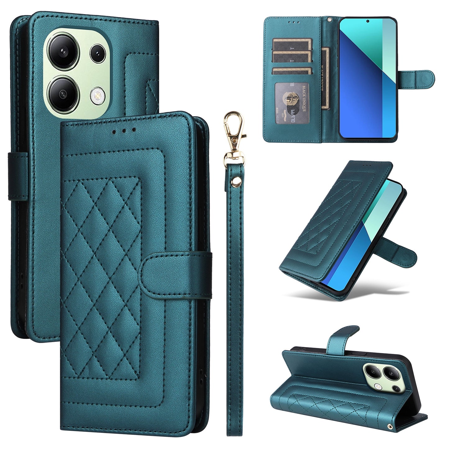 Xiaomi Redmi Note 13 4G Diamond Lattice Leather Flip Phone Case - Durable and Convenient Holder with Precision Cutouts