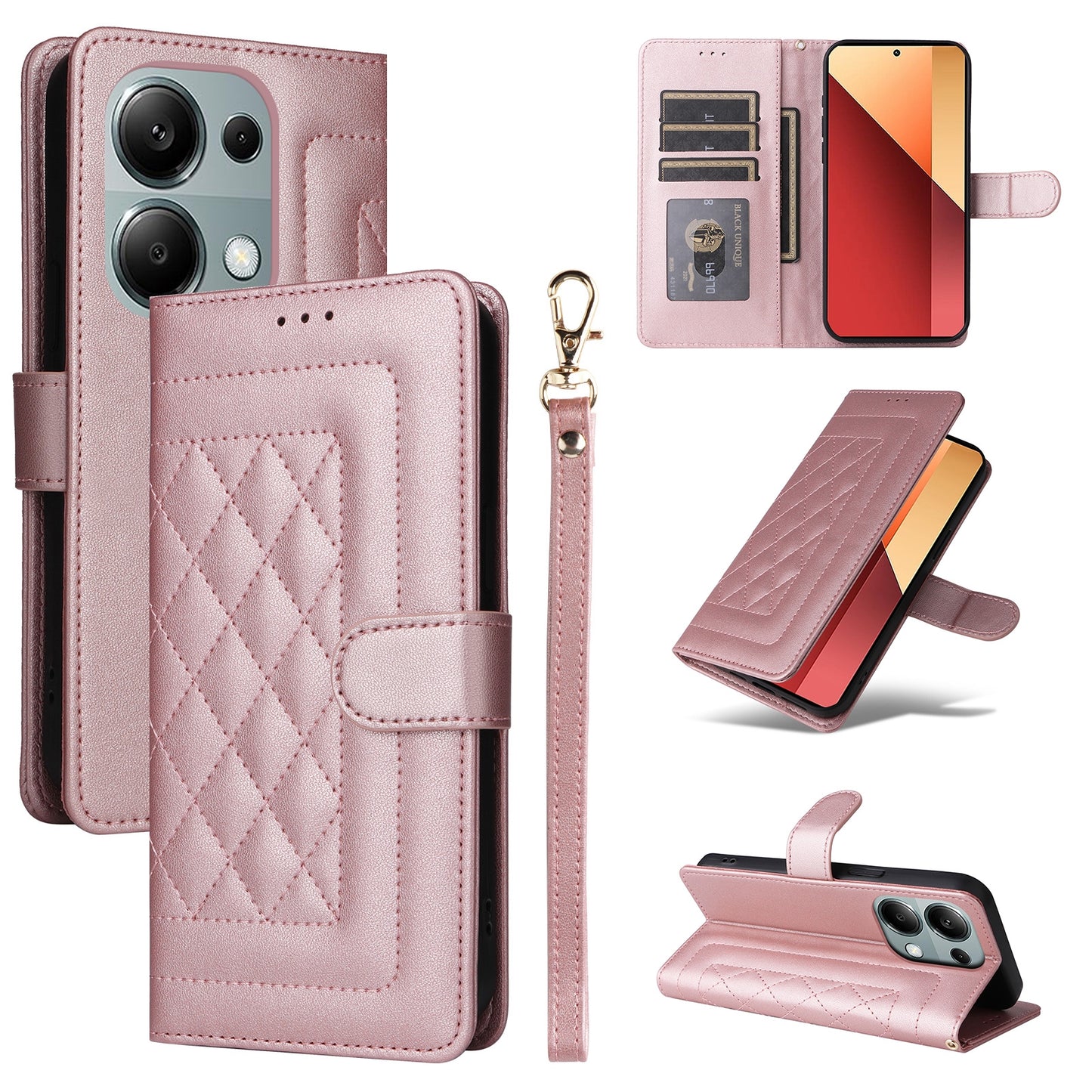 Xiaomi Redmi Note 13 Pro 4G Diamond Lattice Leather Flip Phone Case - Durable and Convenient Holder with Precision Cutouts
