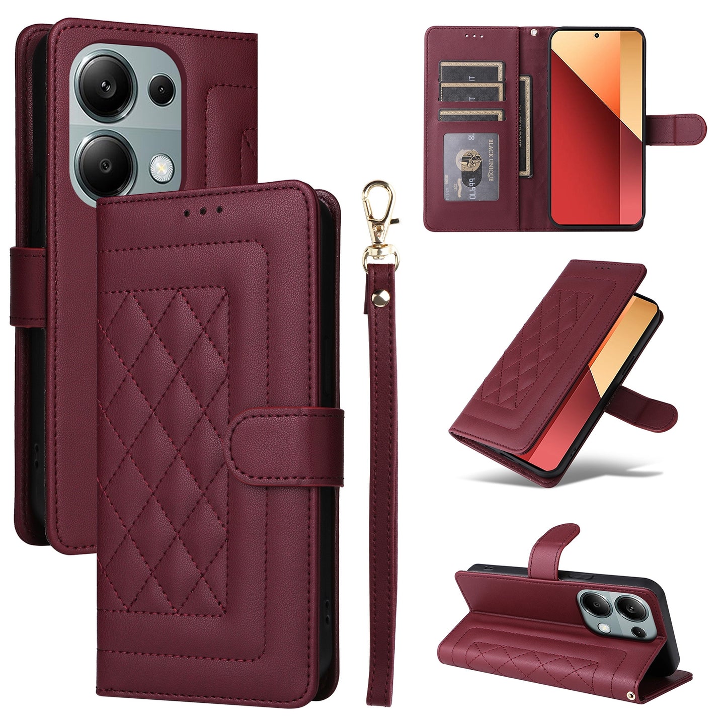 Xiaomi Redmi Note 13 Pro 4G Diamond Lattice Leather Flip Phone Case - Durable and Convenient Holder with Precision Cutouts