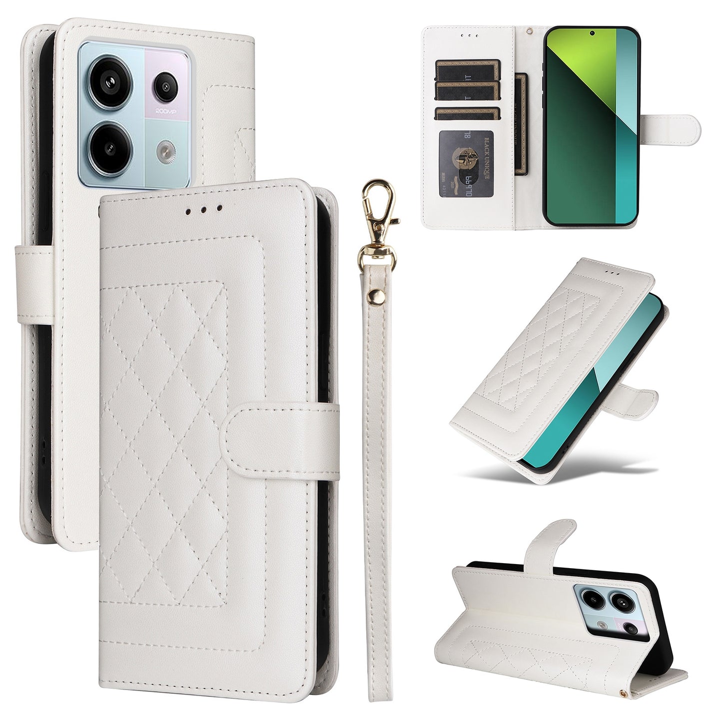Xiaomi Redmi Note 13 Pro 5G Diamond Lattice Leather Flip Phone Case - Durable and Convenient Holder with Precision Cutouts