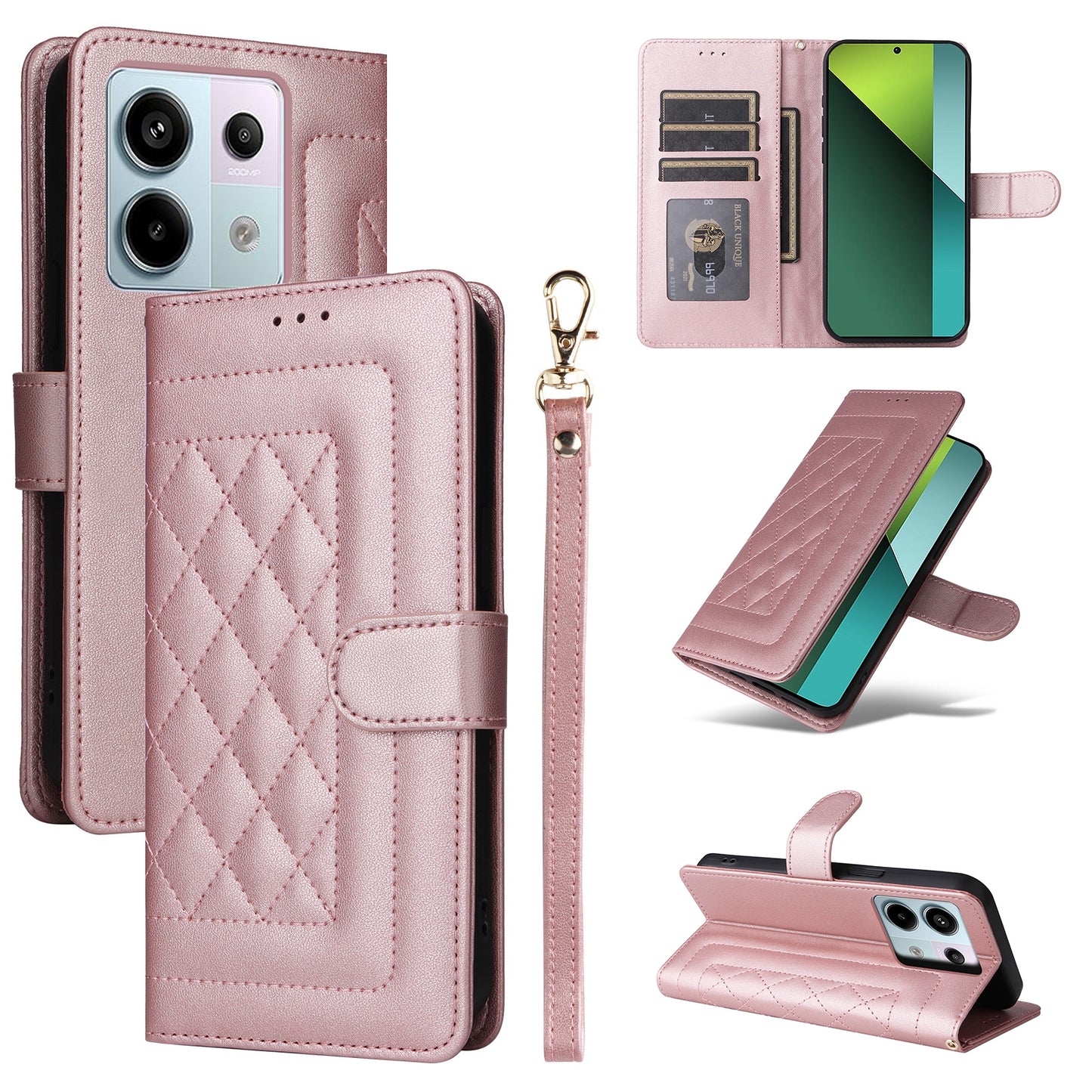 Xiaomi Redmi Note 13 Pro 5G Diamond Lattice Leather Flip Phone Case - Durable and Convenient Holder with Precision Cutouts