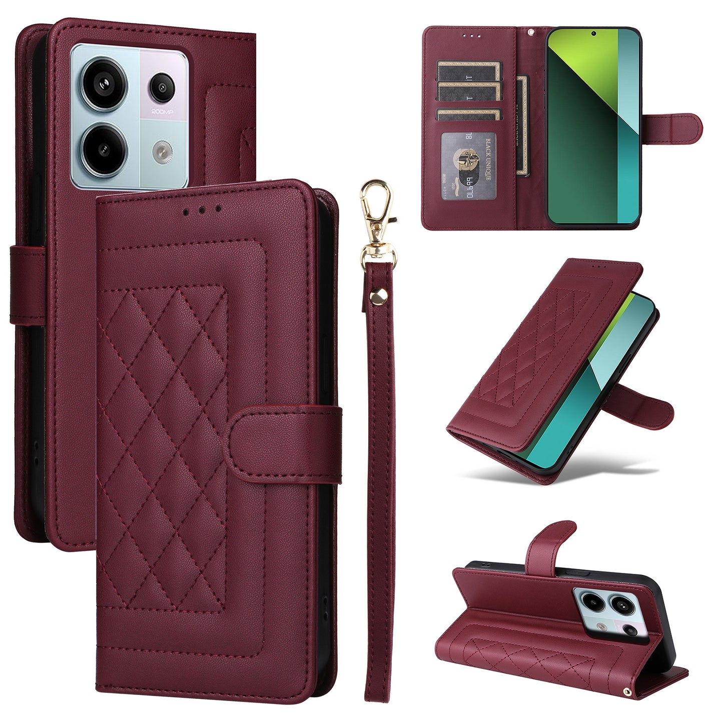 Xiaomi Redmi Note 13 Pro 5G Diamond Lattice Leather Flip Phone Case - Durable and Convenient Holder with Precision Cutouts