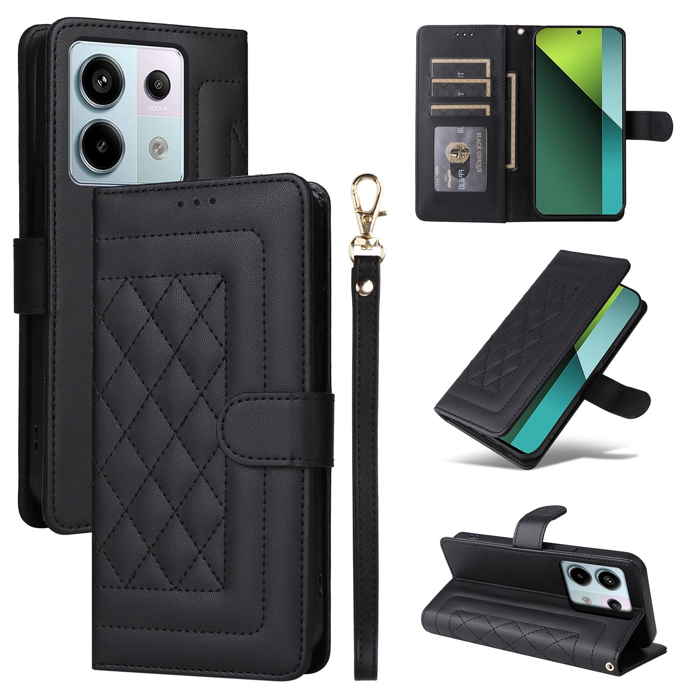 Xiaomi Redmi Note 13 Pro 5G Diamond Lattice Leather Flip Phone Case - Durable and Convenient Holder with Precision Cutouts