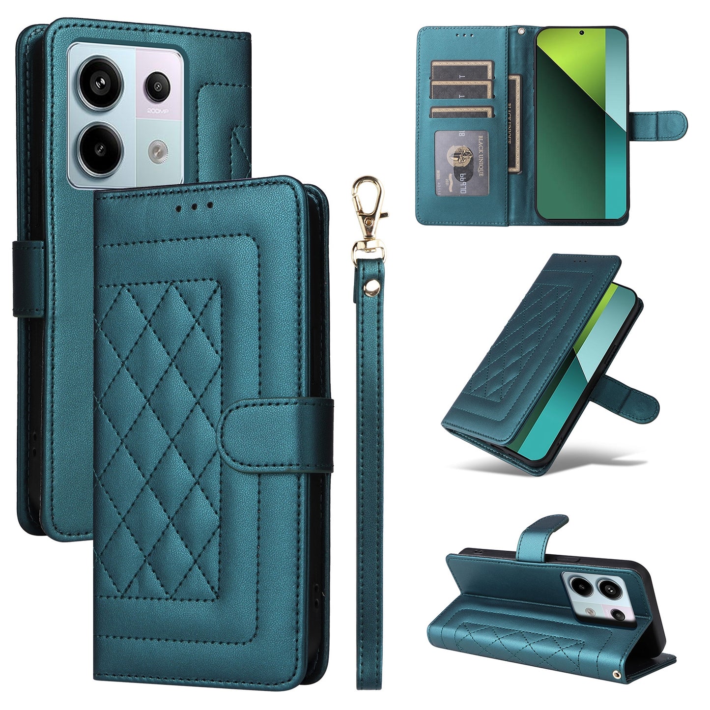 Xiaomi Redmi Note 13 Pro 5G Diamond Lattice Leather Flip Phone Case - Durable and Convenient Holder with Precision Cutouts