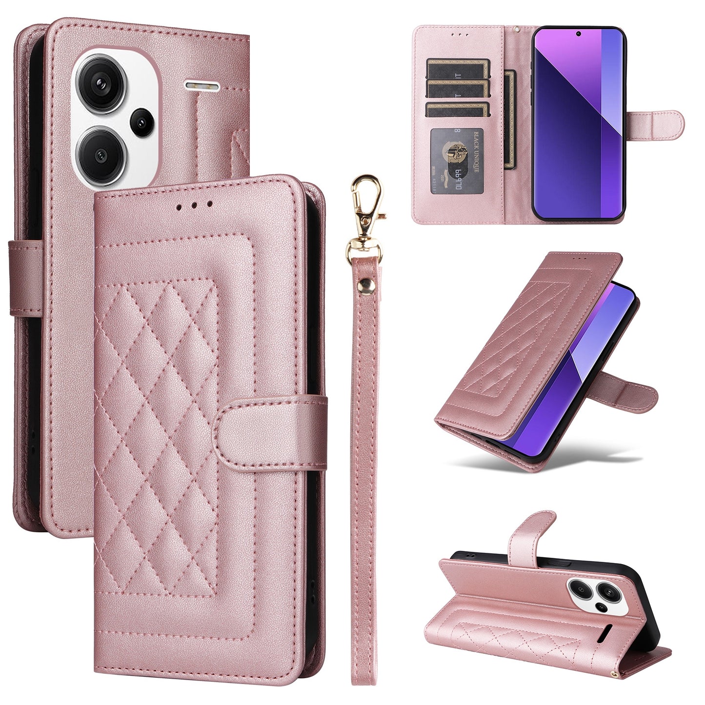 Xiaomi Redmi Note 13 Pro+ 5G Diamond Lattice Leather Flip Phone Case - Durable and Convenient Holder with Precision Cutouts