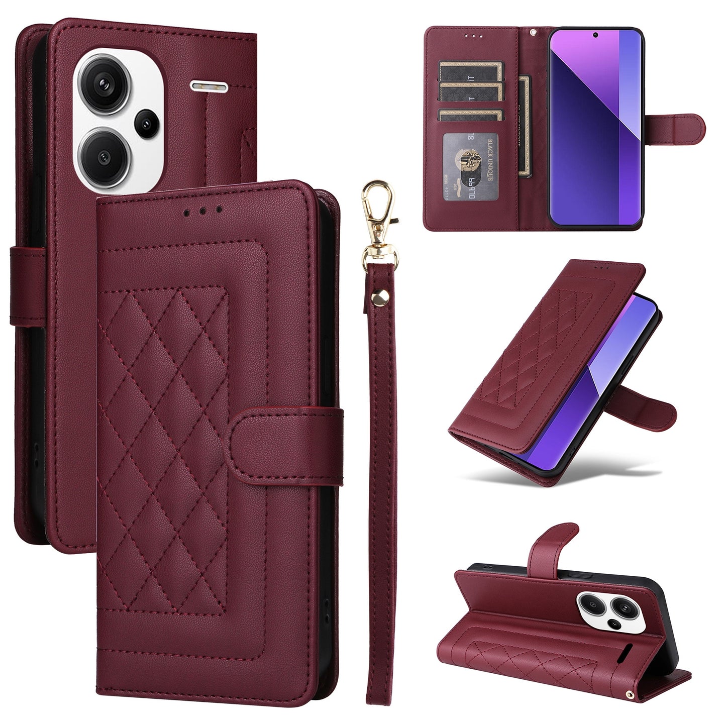 Xiaomi Redmi Note 13 Pro+ 5G Diamond Lattice Leather Flip Phone Case - Durable and Convenient Holder with Precision Cutouts