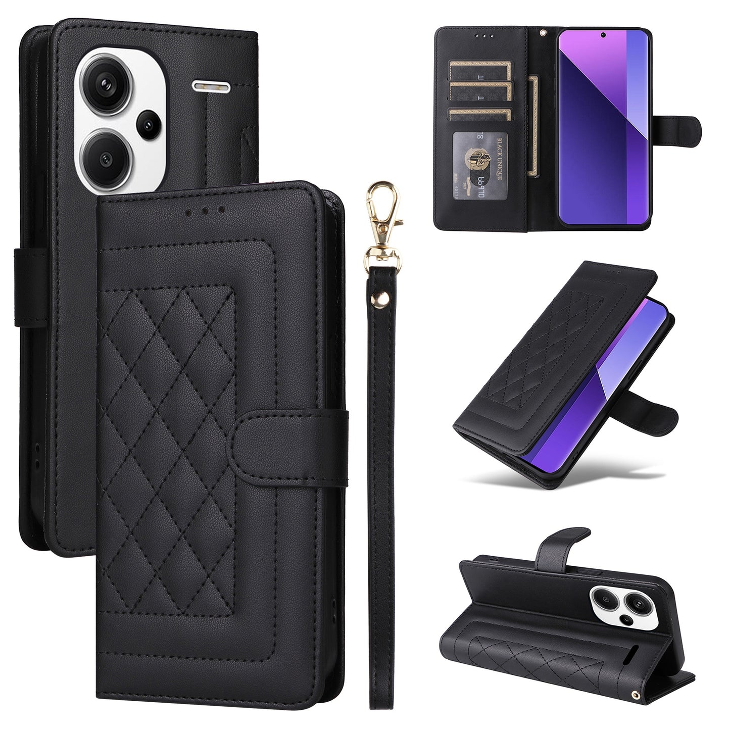 Xiaomi Redmi Note 13 Pro+ 5G Diamond Lattice Leather Flip Phone Case - Durable and Convenient Holder with Precision Cutouts