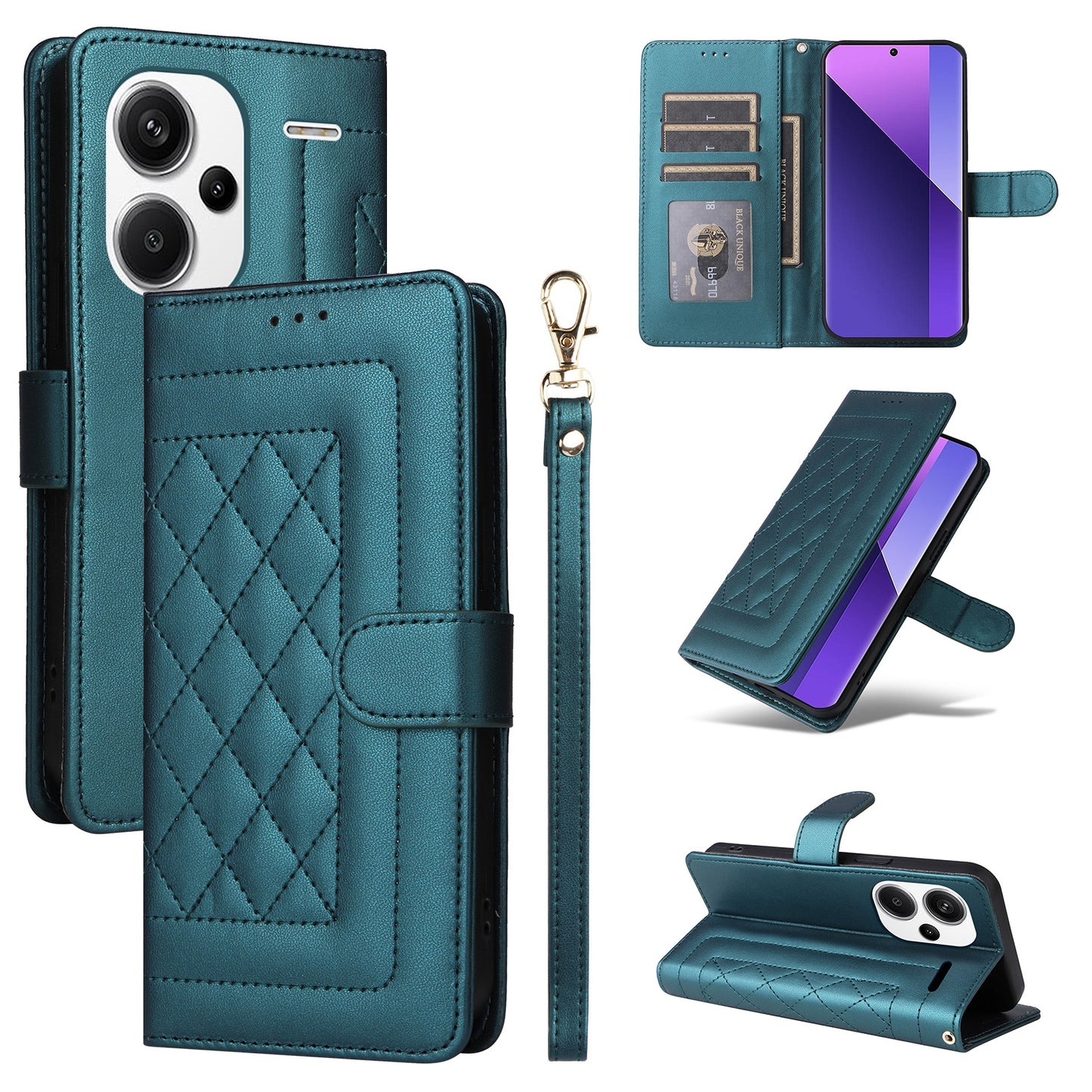 Xiaomi Redmi Note 13 Pro+ 5G Diamond Lattice Leather Flip Phone Case - Durable and Convenient Holder with Precision Cutouts