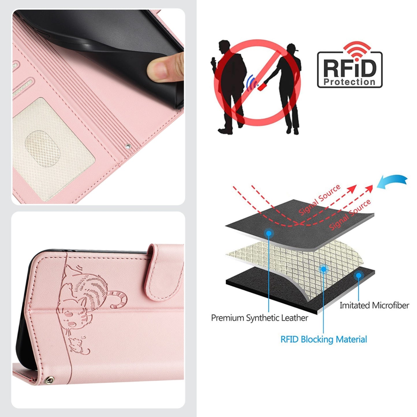 For Realme 10S 5G Cat and Rat Embossed Pattern, RFID Leather Phone Case with Lanyard, Kickstand, and Wallet Features