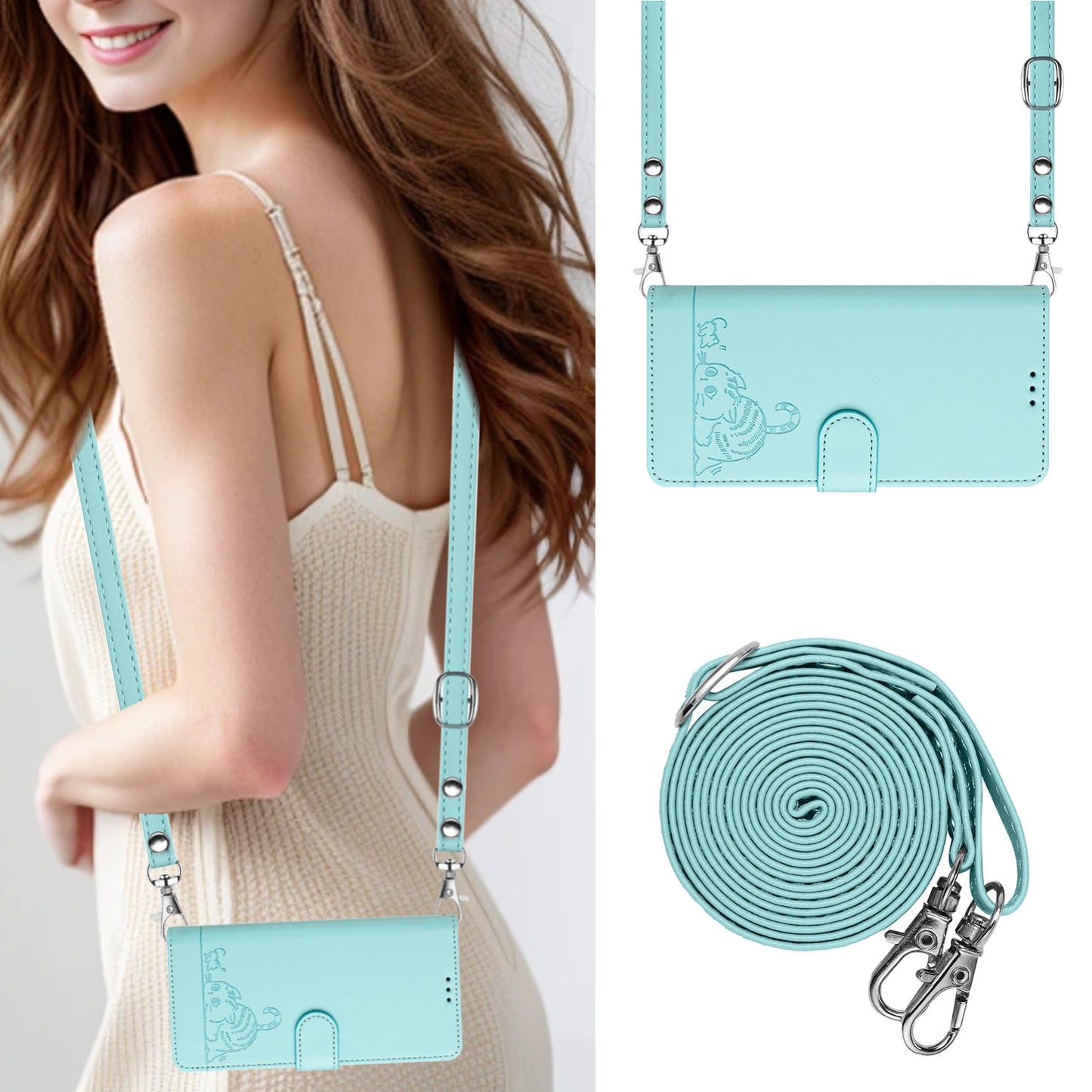 For TCL 50 LE 5G Cat and Rat Embossed Pattern, RFID Leather Phone Case with Lanyard, Kickstand, and Wallet Features