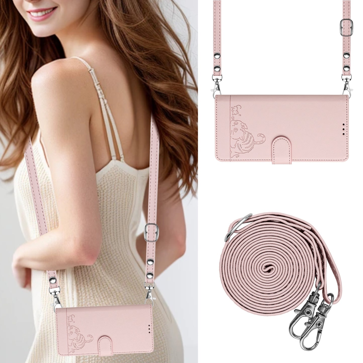 For TCL 50 LE 5G Cat and Rat Embossed Pattern, RFID Leather Phone Case with Lanyard, Kickstand, and Wallet Features